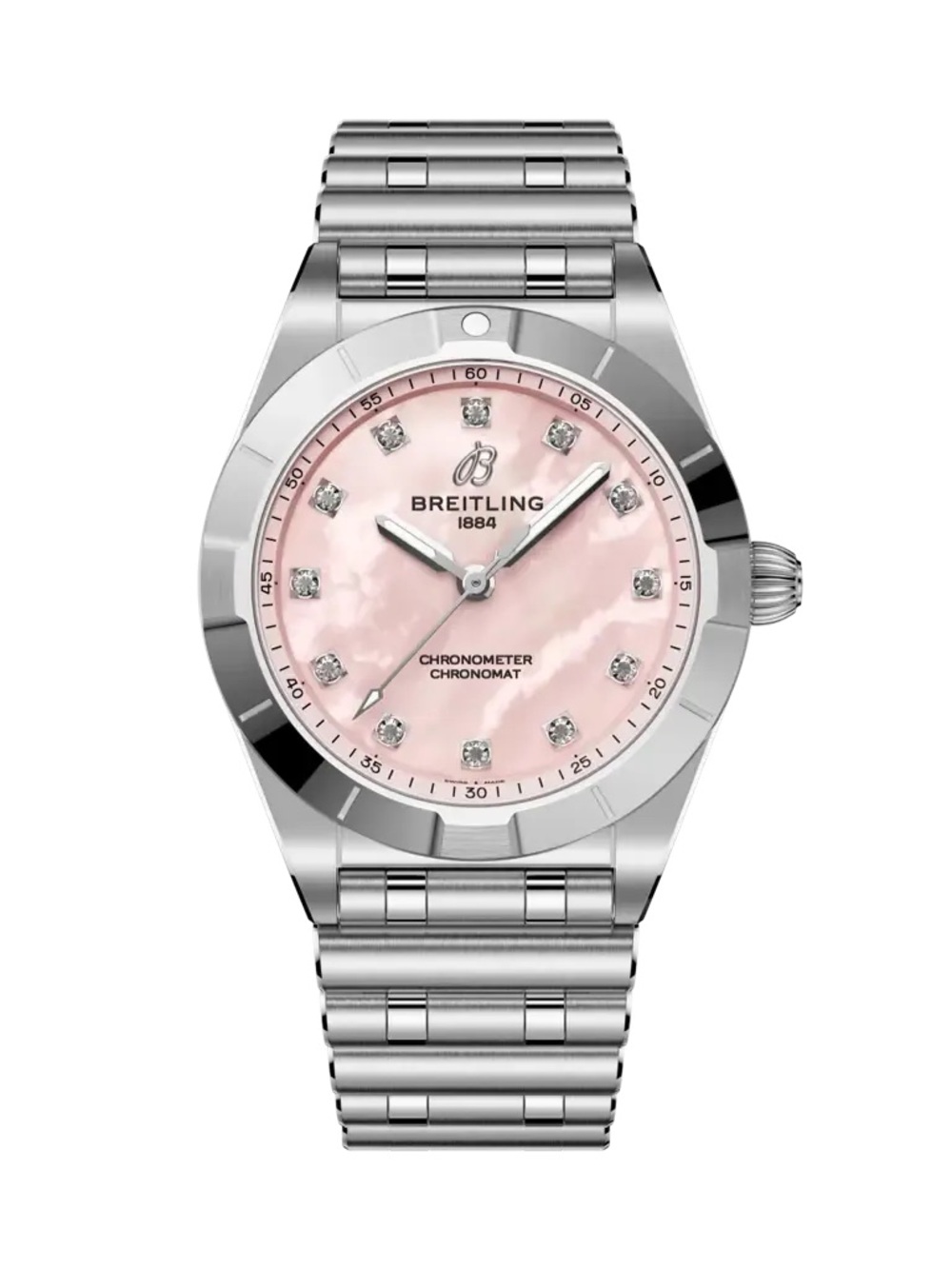 Breitling Women's Silver Bracelet Watch with Pink Mother-of-Pearl Dial